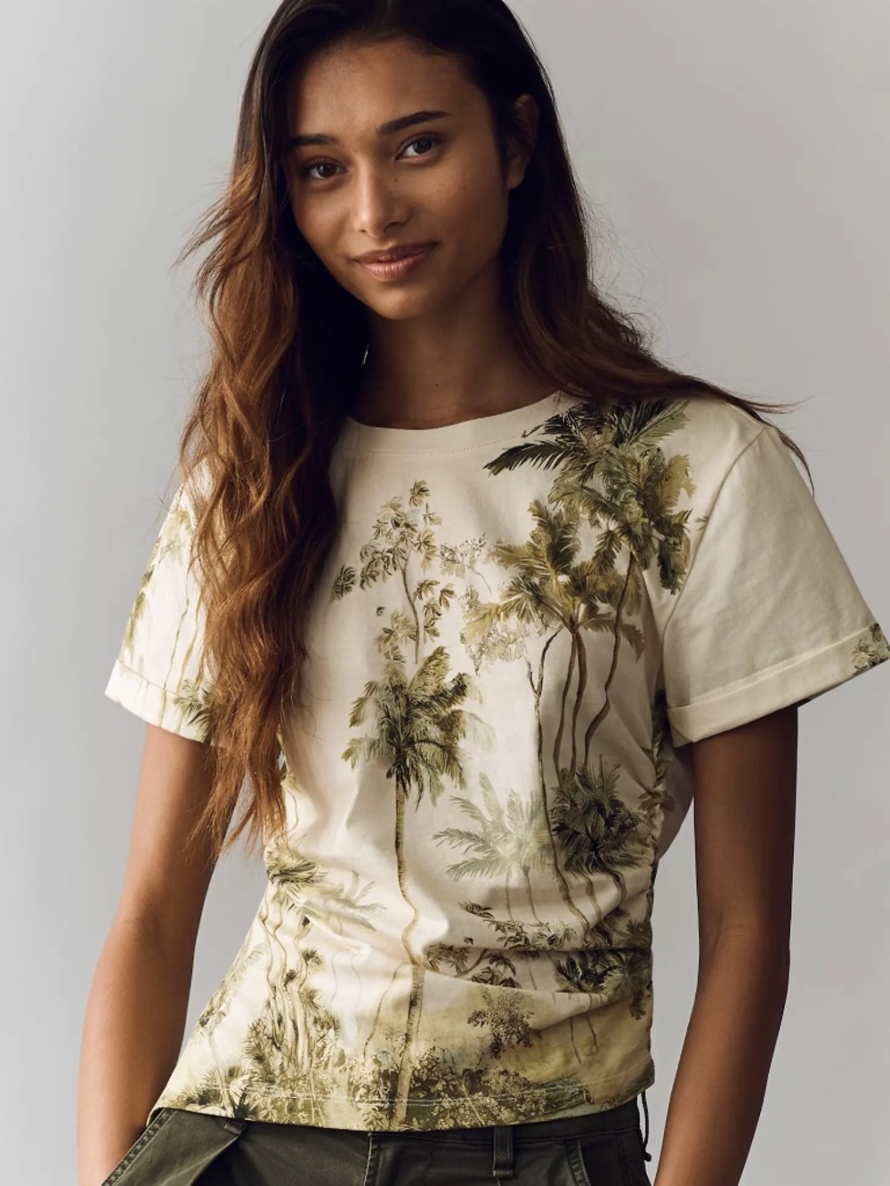NWOT By Anthropologie Cotton Ruched Asymmetric Tee (L)
